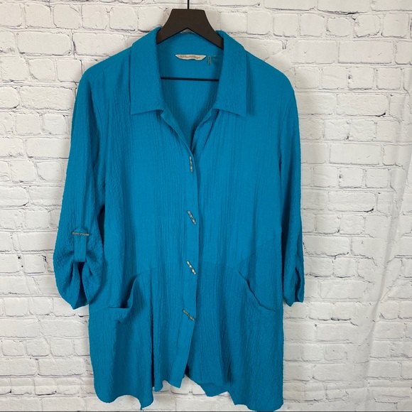 Soft Surroundings  Blue Top button up size Large - Picture 1 of 6